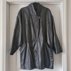 Vintage Pelle Genuine Leather Coat Jacket Black XL Retro 80s Designer Classic
